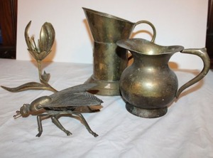 lot 788 image: Brass items and metal pitcher