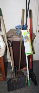 lot 812 image: Garden tools and garbage bin