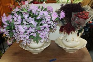 lot 880 image: (2) Pitcher and bowl sets with flowers