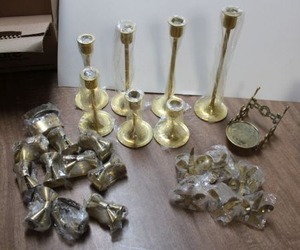 lot 894 image: Brass candle holders and napkin rings