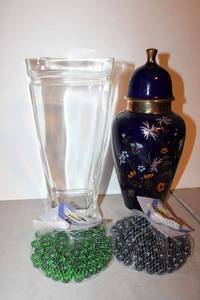 lot 952 image: Vases and decorative marbles - Blue vase marked Royal Bavaria porcelain