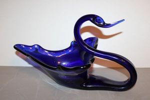 lot 954 image: Blue hand blown glass swan