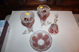 lot 897 image: Cranberry and clear glass set