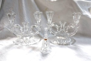 lot 965 image: Lead Crystal candelabras - 2 total (unmarked but appear to be) plus bell - PLEASE PREVIEW