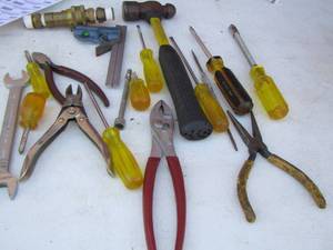 lot 151 image: TOOL LOT -  SCREWDRIVERS, WRENCH, PLYERS, HAMMER