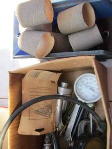 lot 244 image: Sand paperDRUMS & BUFFER DISCS, PRESSURE GAUGES,  plus various tools