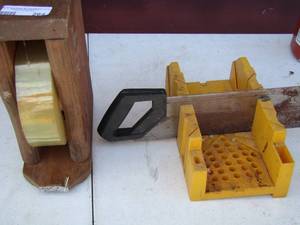 lot 264 image: MITER BOX WITH SAW - man made tape dispenser