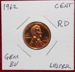 lot 21 image: 1962 Red Lincoln Cent GEM BU