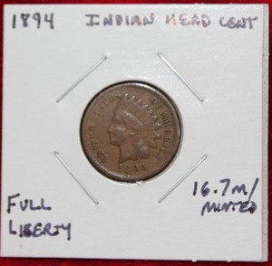 lot 36 image: 1894 Indian Head Cent Full Liberty