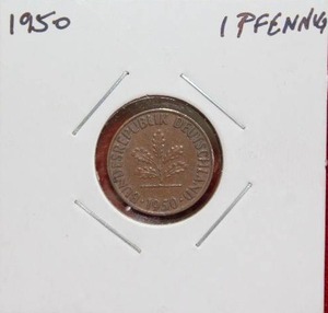 lot 299 image: 1950 German 1 Pfennig Coin
