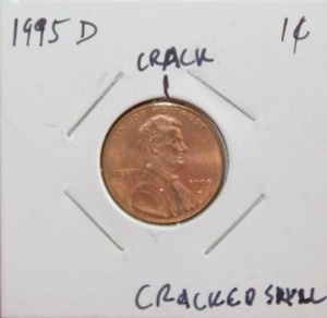 lot 428 image: ERROR 1995 D Lincoln Cent Cracked Skull