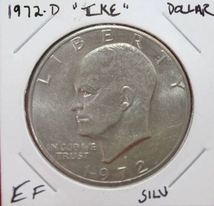 lot 9 image: Silver 1972 D Eisenhower Ike Dollar