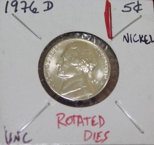 lot 27 image: ERROR 1976 D Jefferson Nickel Rotated Dies