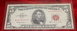 lot 165 image: 1963 Red Seal $5 Note