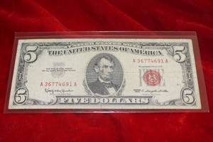 lot 325 image: 1963 Red Seal $5 Note