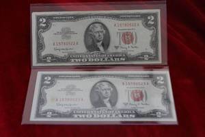 lot 350 image: Rare Sequencial 1963 A Red Seal $2 Notes
