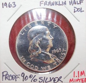 lot 3 image: Silver 1963 Franklin Half Dollar Proof