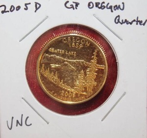 lot 40 image: 2005 D Gold Plated Oregon State Quarter