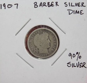 lot 45 image: Silver 1907 Barber Dime
