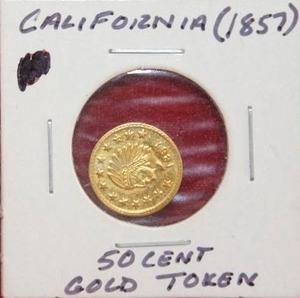 lot 136 image: 1857 California 50 Cent Gold Token