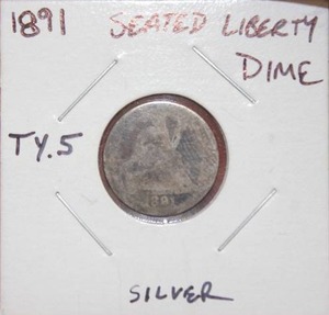 lot 163 image: Silver 1891 Seated Liberty Dime