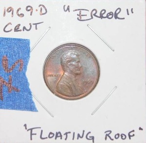 lot 75 image: ERROR 1969 D Lincoln Cent Floating Roof