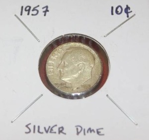 lot 425 image: Silver 1957 Roosevelt Dime
