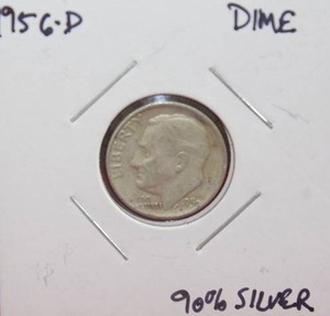 lot 413 image: Silver 1956 D Roosevelt Dime