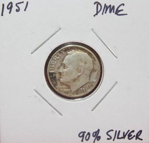 lot 308 image: Silver 1951 Roosevelt Dime