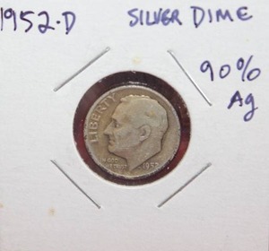 lot 270 image: Silver 1952 D Roosevelt Dime