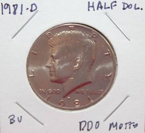 lot 259 image: ERROR 1981 D Kennedy Half Dollar DDO MOTTO