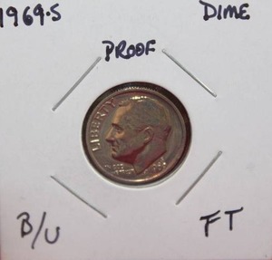 lot 255 image: 1969 S Roosevelt Dime Proof Full Torch
