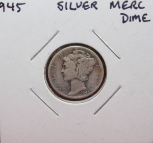 lot 195 image: Silver 1945 Mercury Dime