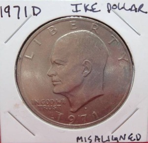 lot 182 image: ERROR 1971 D Eisenhower Ike Dollar Misaligned Dies