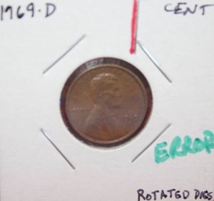 lot 145 image: ERROR 1969 D Lincoln Cent Rotated Dies