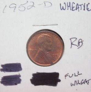 lot 143 image: 1952 D Wheat Cent Red Full Wheat