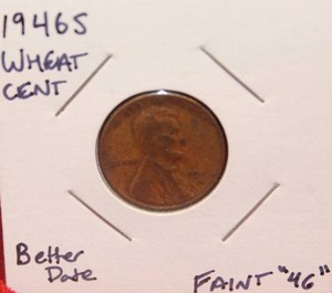 lot 72 image: ERROR 1946 S Wheat Cent Faint 46
