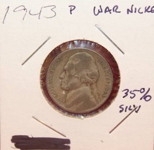lot 68 image: Silver 1943 War Nickel