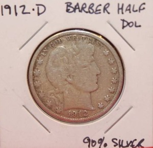 lot 61 image: Silver 1912 D Barber Half Dollar