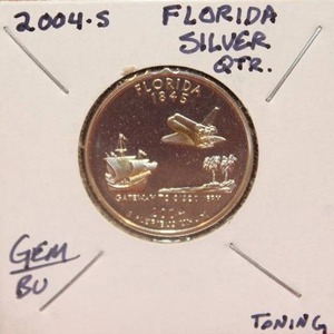 lot 42 image: Silver 2004 S Florida State Quarter Toned