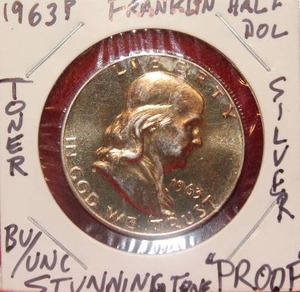 lot 18 image: Silver 1963 Franklin Half Dollar Proof Toner