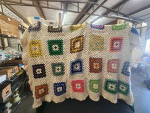 lot 113 image: Vintage Granny Square Afghan - 67 by 71