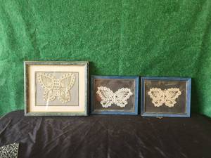 lot 192 image: Selection of 3 framed crochet butterflies