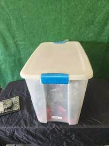 lot 197 image: Bin with 3 life vest and rope