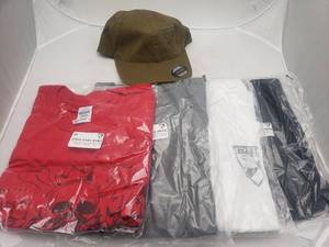 lot 631 image: Lot of DSG XL Shirts & Hat.  Includes Red Hold Fast, 3 DSG Badge Shirts (Grey, White & Black) & Hat DSG Adjustable Hat