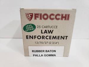 lot 53 image: Fiocchi 12ga Rubber Baton LESS THAN LETHAL Ammo - 25 Rounds Per Box