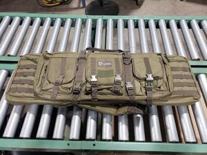 lot 909 image: OD Green Drago AR15 Double Gun Case w Front Compartments, MOLLE Front Panels & Backpack Straps