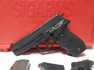 lot 1303 image: Sig Sauer P226 Stainless 9mm Para Pistol w 1 Magazine, Extra Grips & Case