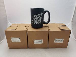 lot 1015 image: DSG 14oz Ceramic Coffee Mug Best Job Ever In Matte Black - QUANTITY 4 - BID IS TIMES THE QUANTITY
