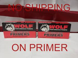 lot 1255 image: Wolf Small Rifle Primers 1,000 Count - QUANTITY 2 - BID IS TIMES THE QUANTITY